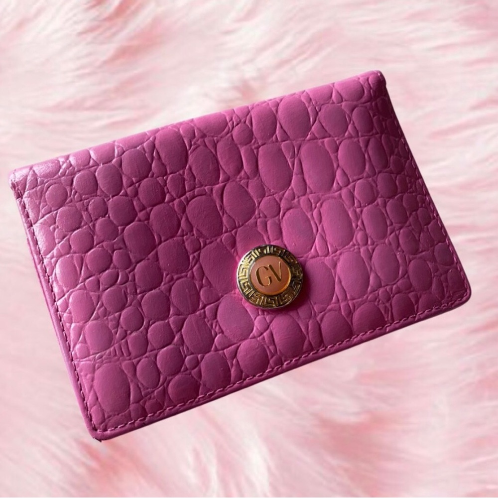 Gianni Versace Vintage Card Holder Pink Alligator Leather